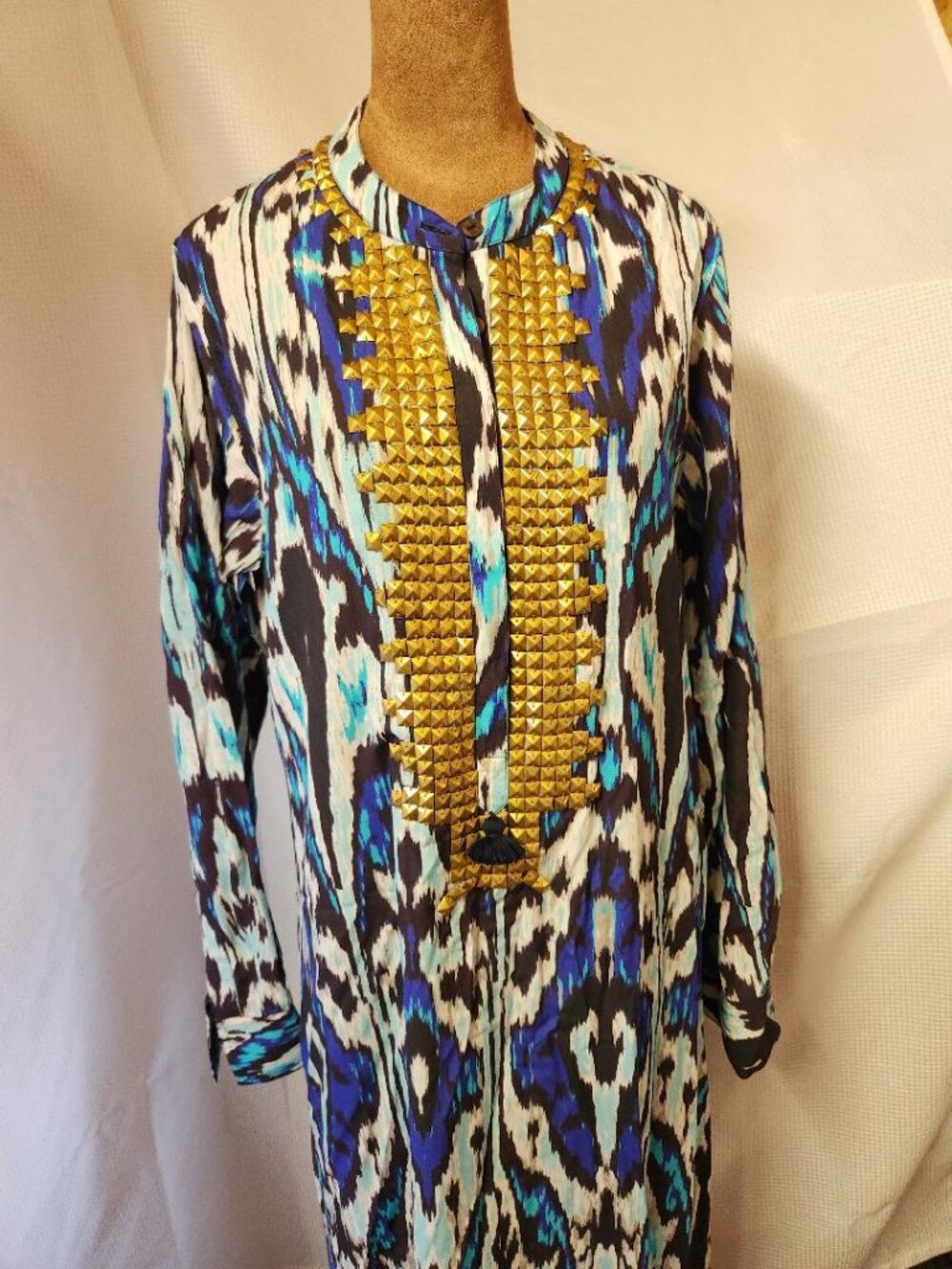 NWT Figue Handmade Paolina Printed Tassel Trimmed Kaftan Dress Sz Med MSRP $495